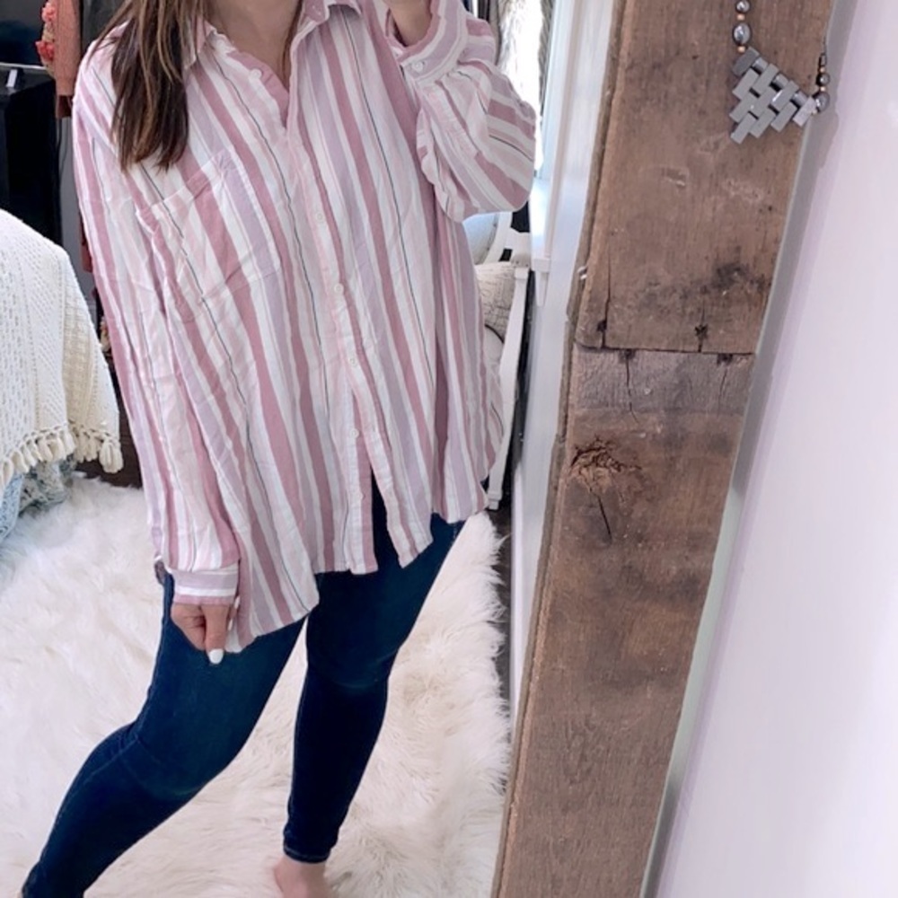Terra & Sky pink & white striped button down shirt size 2X